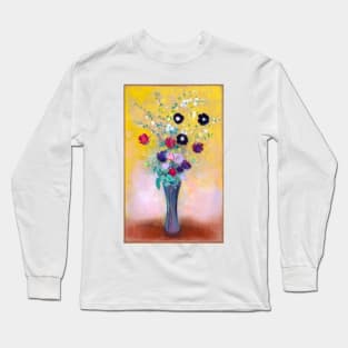 Flowers In Glass Vase Against Golden Yellow Background, Odilon Redon 1916 Long Sleeve T-Shirt